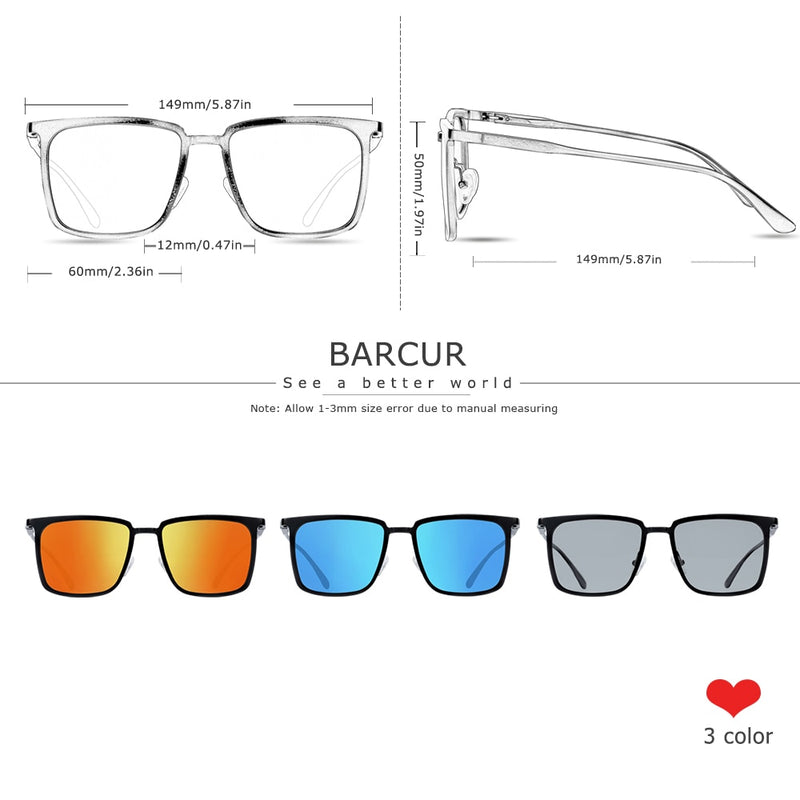 BARCUR Polarized Square Sunglasses for Men Aluminium Magnesium Sun glasses for women Gift with Box