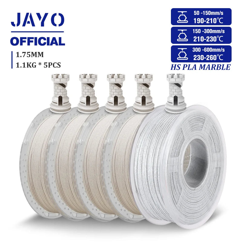 JAYO High Speed Marble PLA Filament 5 Rolls High Speed PLA 3D Printer Filament For FDM Marble-Like Texture 3D Printing Materials