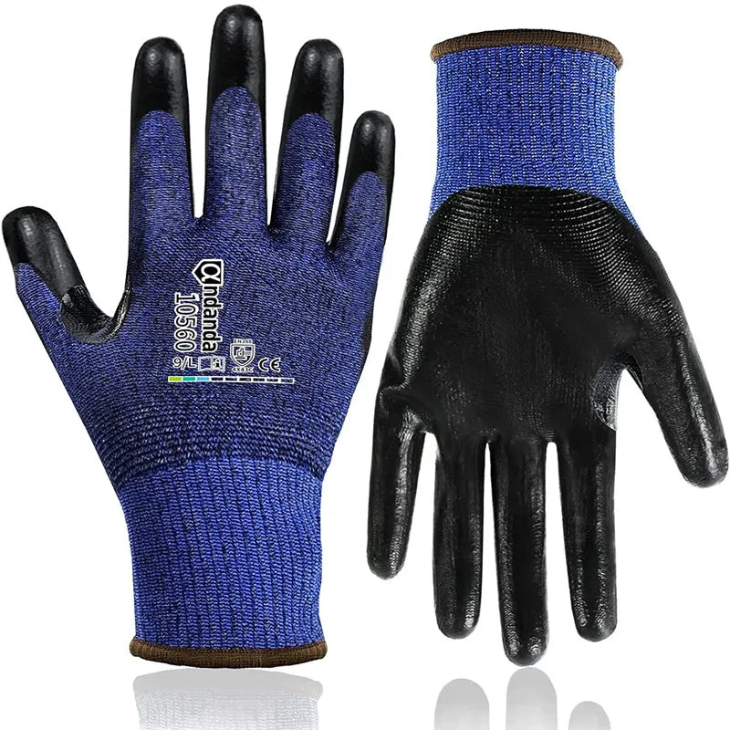 Andanda Double Layer Nitrile Gloves With Thumb Reinforcement Work Gloves Level 5 Cut Resistant Gloves Mechanic Safety Working