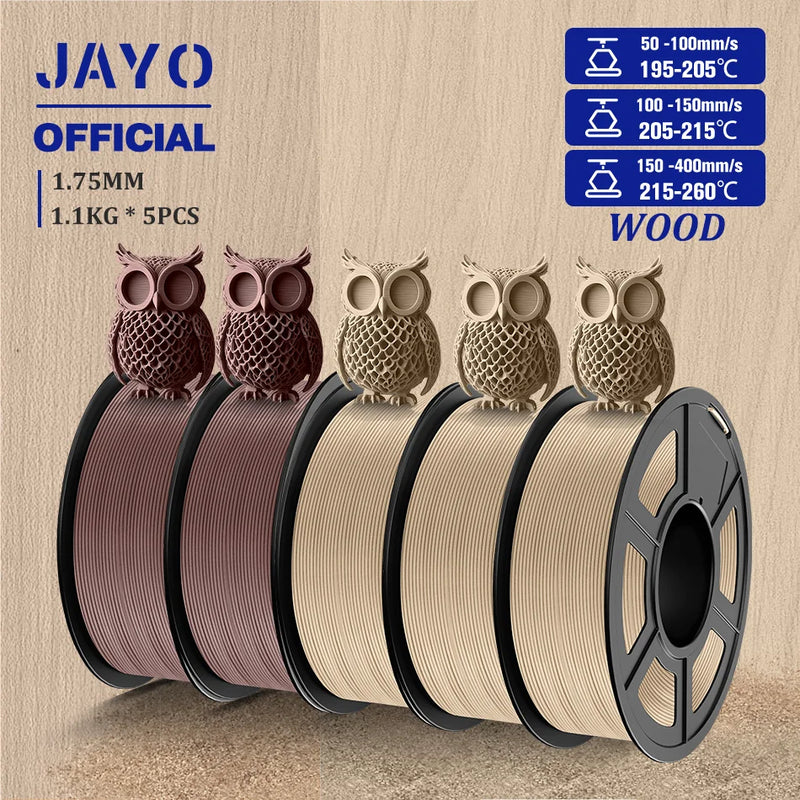JAYO Wood PLA Filament 1.75mm 5Rolls Real Wood Fiber 3D Filament For FDM 3D Printers 15% Wood Fibers 3D printing Materials