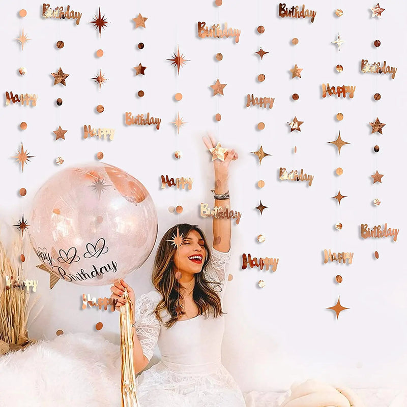 Gold 30th Happy Birthday Party Paper Banners Decorations Number 30 Year Old Circle Dots Twinkle Star Garlands Hanging Backdrops