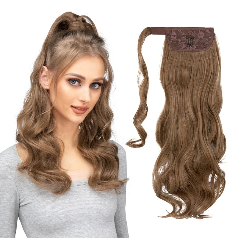 Synthetic Long Wavy Ponytail Hair Extension Curly Clip in Fake Hairpiece Wrap Around Pigtail Smooth False Pony Tail For Women