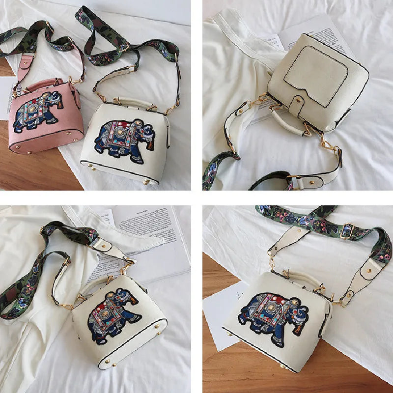 Women Leather Handbag Messenger Bag Purses Satchels Designer Luxury Handbags Crossbody Bags Elephant Embroidered Bags 2023 New
