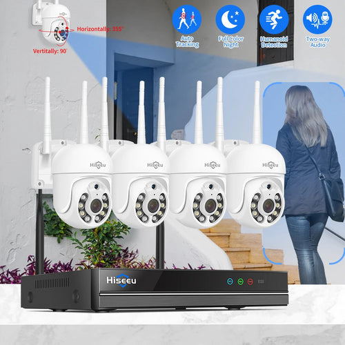 Hiseeu 3/5MP WiFi Security Surveillance Camera System Kit Motion Tracking Color Night Vision 16CH NVR Wireless CCTV Cameras Set