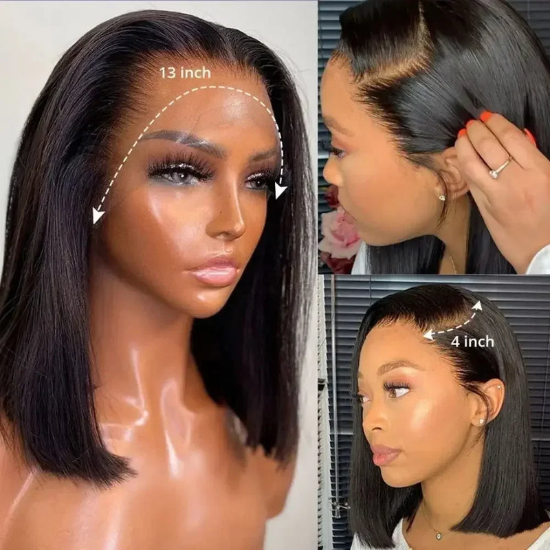 Short Bob Human Hair 13x6 13x4 HD Lace Frontal Wig Natural Color Bone Straight 4x4 Closure Bob Wigs Pre Plucked With Hairline