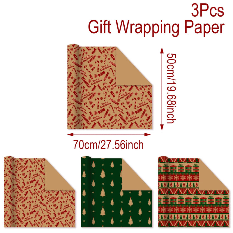 Christmas Gift Wrapping Paper Roll Merry Christmas Decoration For Home 2024 Navidad Noel Natal Kerst Happy New Year 2025