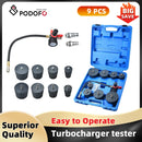 Podofo Turbocharger Tester Turbo System Pressure Leakage Tester Kit 9PCS 1-3/8 ''35mm to 3-1/2'' 90mm With Pressure Gauge 90psi