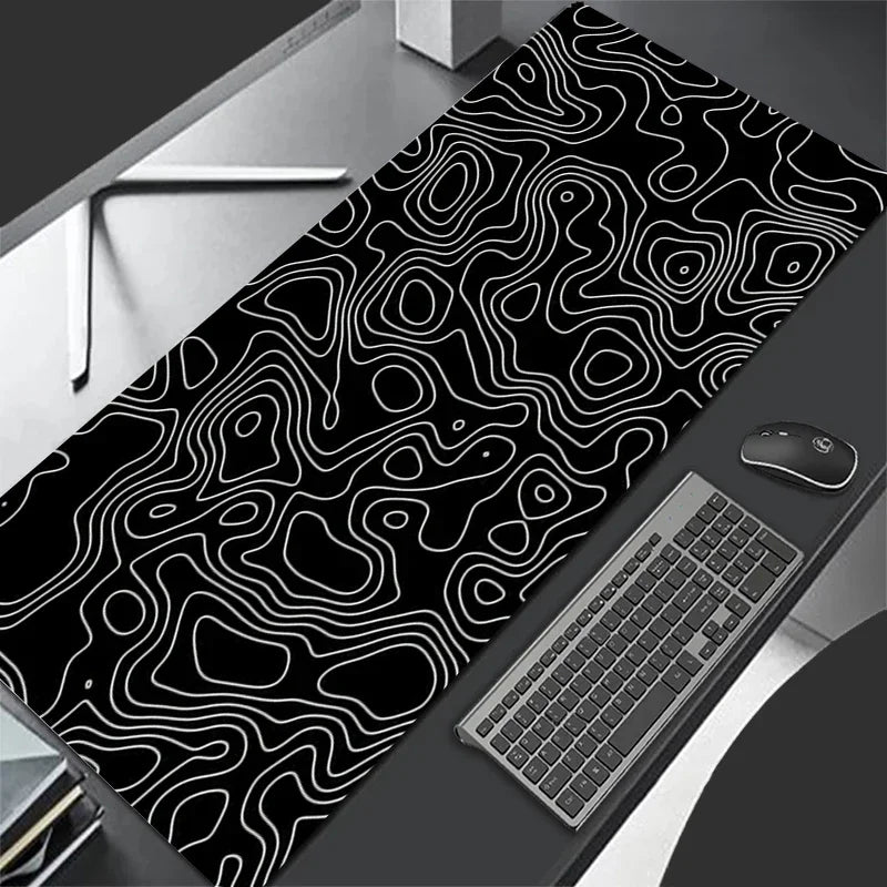 Black White Topographic Map XXL Mousepad Computer Keyboard Pad Mouse Mat Gamer Soft Office Carpet Table Mat Desktop Mouse Pad