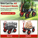 Steel Garden Dump Cart, 880lbs Heavy Duty Yard Dump Utility Cart w Removable Mesh Sides, Utility Metal Wagon with 180° Rotating