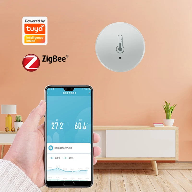 Tuya Zigbee Temperature And Humidity Sensor Voice Control Intelligent Home Hygrometer Real-time Monitoring Voice Alexa