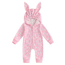 Adorable Toddler Easter  with Cute Bunny Ear Hood and Easter Egg Print - Long Sleeve Baby Romper for Spring Festivities