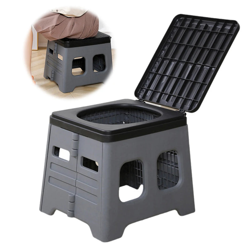 Portable Camping Toilet with Lid Portable Folding Toilet Multifunctional Foldable Outdoor Camp Toilet for Adults