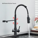 The Two Streams | Brass Kitchen Faucet with Dedicated Filter Tap and 360 Degree Pull-Down Spout