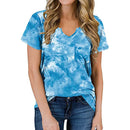 2024 Europe and the United States spring and summer new women's top printed V-neck short sleeve loose pocket T-shirt woman