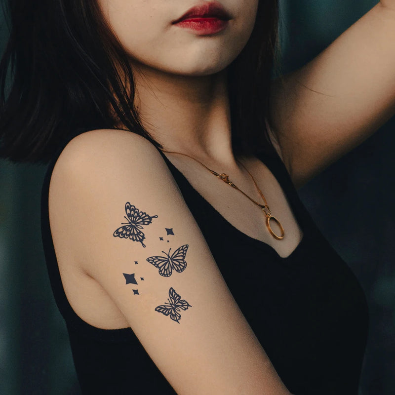 12PCS Herbal Semi-Permanent Waterproof Tattoo Butterfly Sunflower Dandelion Flower Pattern Hand Tattoo Sticker Lasting 2 Week