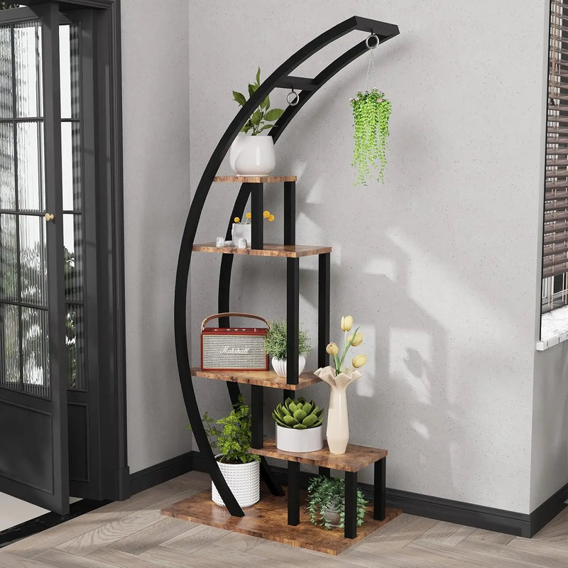 Plant Stand Indoor 2 Pack, 5 Tier Half Moon Plant Shelf, Tall Metal Large Plant Stands, Stylish Tiered Flower Storage Rack