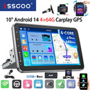 ESSGOO 10" Android 14 4+64G Wireless Carplay Android Auto Car Stereo Radio 1 DIN GPS Navi BT FM RDS WIFI USB EQ SWC w/ Microphoe