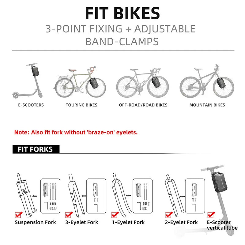 Rhinowalk Bike Bag For Fork Quick Release Bicycle Bag Waterproof 4-6L Electric Scooter Bag Bicycle Front Bag Bikebag Accessories