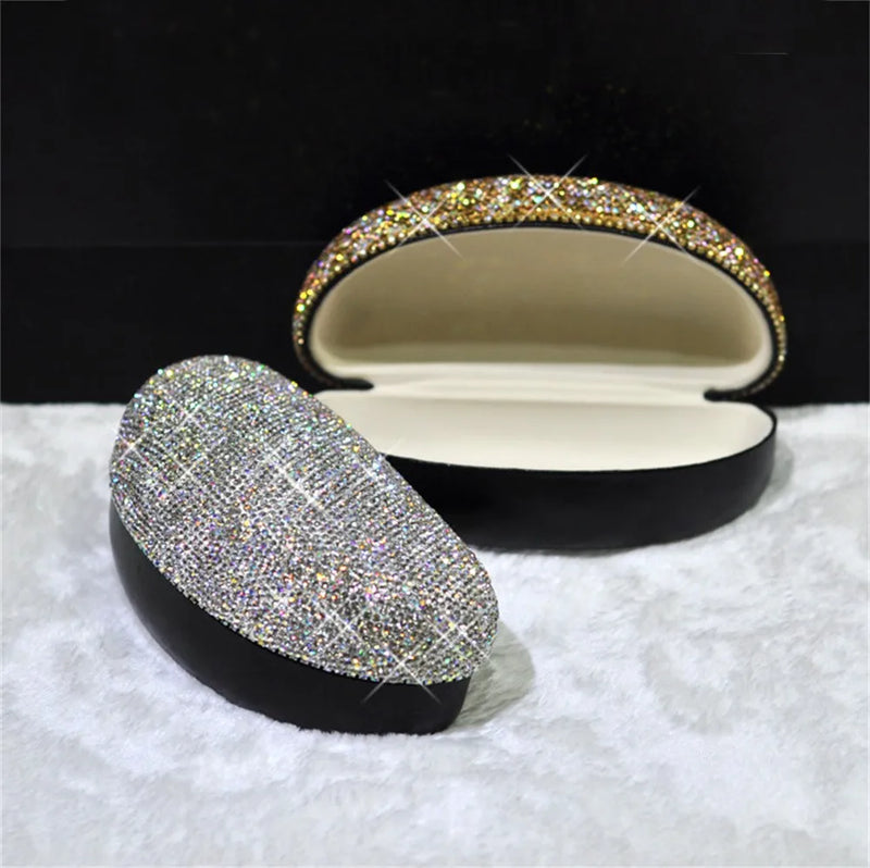 KLASSNUM Rhinestone Glitter Luxury Glasses Case Women Sparkling Sunglasses Box Bling Crystal Orgenizer Pressure Container New In
