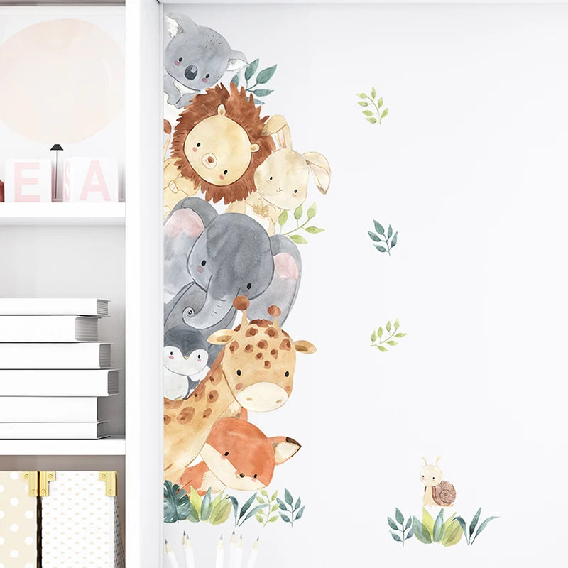 1 Pc Cartoon Cute Peep Animals Elephant Giraffe Rabbit Wall Stickers for Waterproof PVC Kids Room Kindergarten Home Decoration