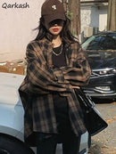 Basic Jackets Women Long Sleeves Loose Plaid Classic Gentle Students Leisure Outerwear Autumn New Arrivals Vintage Fashion Chic