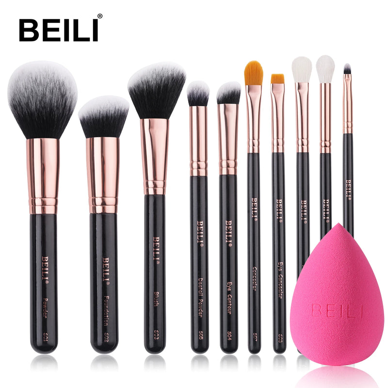 BEILI 8-10PCS Makeup Brushes Powder Foundation Highlight Concealer Eyeshadow Blending Make Up Brush Set pinceaux de maquillage