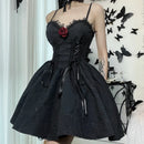 Mall Gothic Emo Jacquard A-line Dresses Goth dress Elegant Grunge Ruched Bandage Partywear Punk Black Women Halloween Club Dress