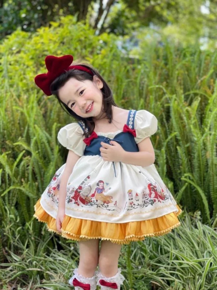 Spanish Bow Snow White Princess Dress Girls Lolita Vestido Children Birthday Eid Easter Party Ball Gown Kids Lace Boutique Cloth