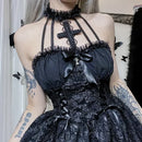 Mall Gothic Emo Jacquard A-line Dresses Goth dress Elegant Grunge Ruched Bandage Partywear Punk Black Women Halloween Club Dress