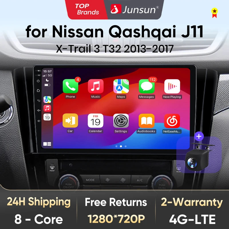 Junsun V1 AI Voice Wireless CarPlay Android Auto Radio for Nissan Qashqai J11 X-Trail 3 T32 2013-2017 4G Car Multimedia GPS 2din