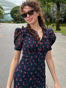 Flying Sleeve Ruffle Striped Slip Long Dress Women Elegant Square Collar Waist Cinching Pleat Party Dresses Chic Ladies Vestido