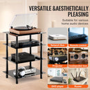 SucceBuy 4-Tier AV Media Stand Audio/Video Stand with Strengthen Tempered Glass Shevles for DVD Adjustable Media Storage Cabinet