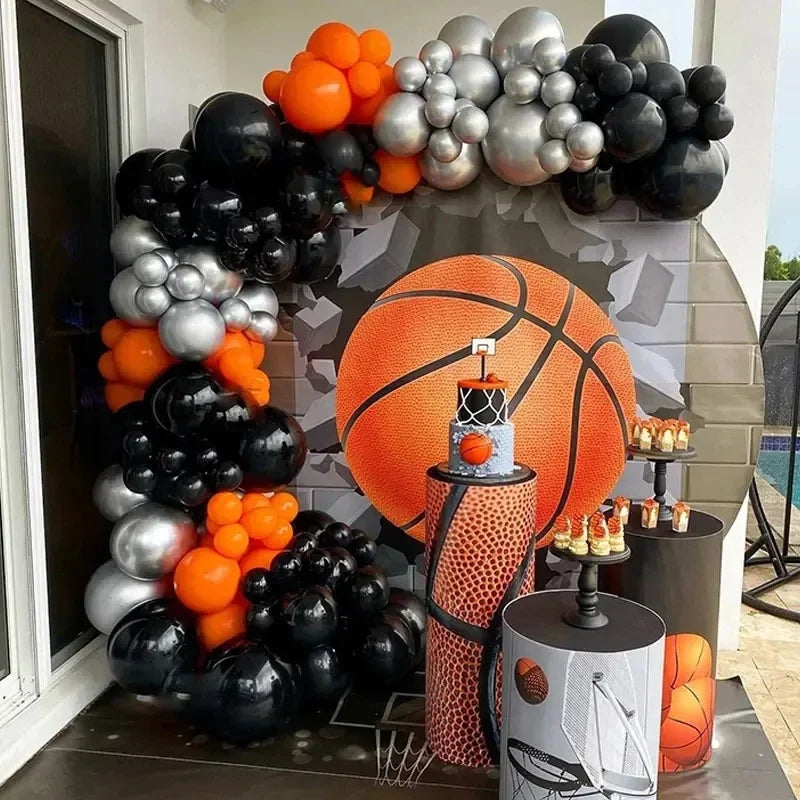 77pcs Basketball Theme Black Orange Balloon Garland Arch Kit Wedding Birthday Retirement Party Decor Baby Shower Latex Ballon