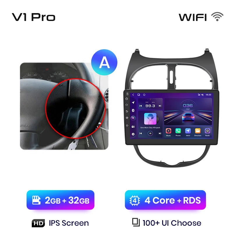 Junsun V1 Wireless CarPlay AndroidAuto Radio For Peugeot 206 206CC 206SW 2001-2008 4G Car Intelligent Systems 2Din Autoradio GPS