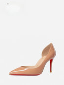 New red toe exposed seam, side empty shallow mouth, sexy professional black patent leather pointed heel high-heeled shoes 33-46