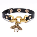 Charmsmic New Vivid Bee Pendant Charms Bracelets & Bangles For Women Punk Style Brown PU Leather Metal Button Jewelry 2024