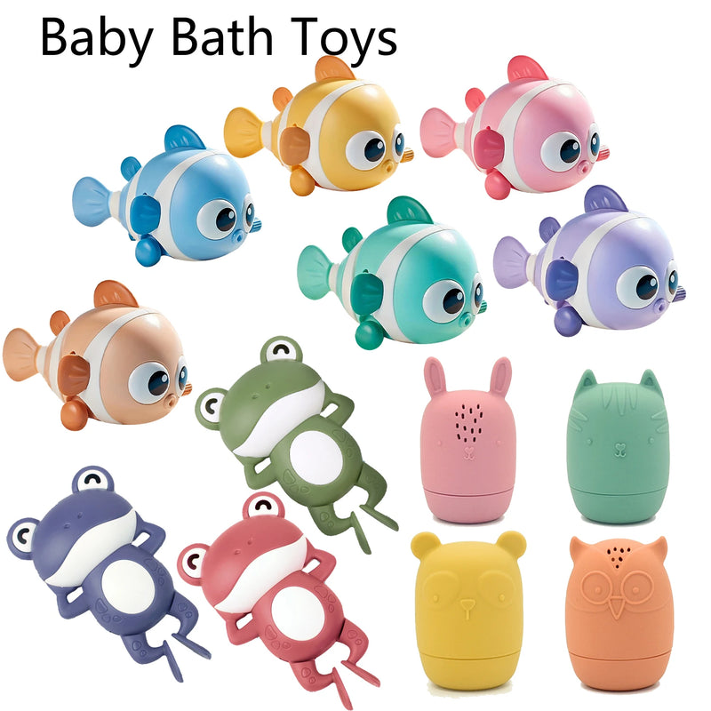 Baby Bath Toys Cute Swimming Clown Fish Clockwork Water Play Toys Bathroom Toddler Silicone Sprinkler Bathtub Animal kids Toy