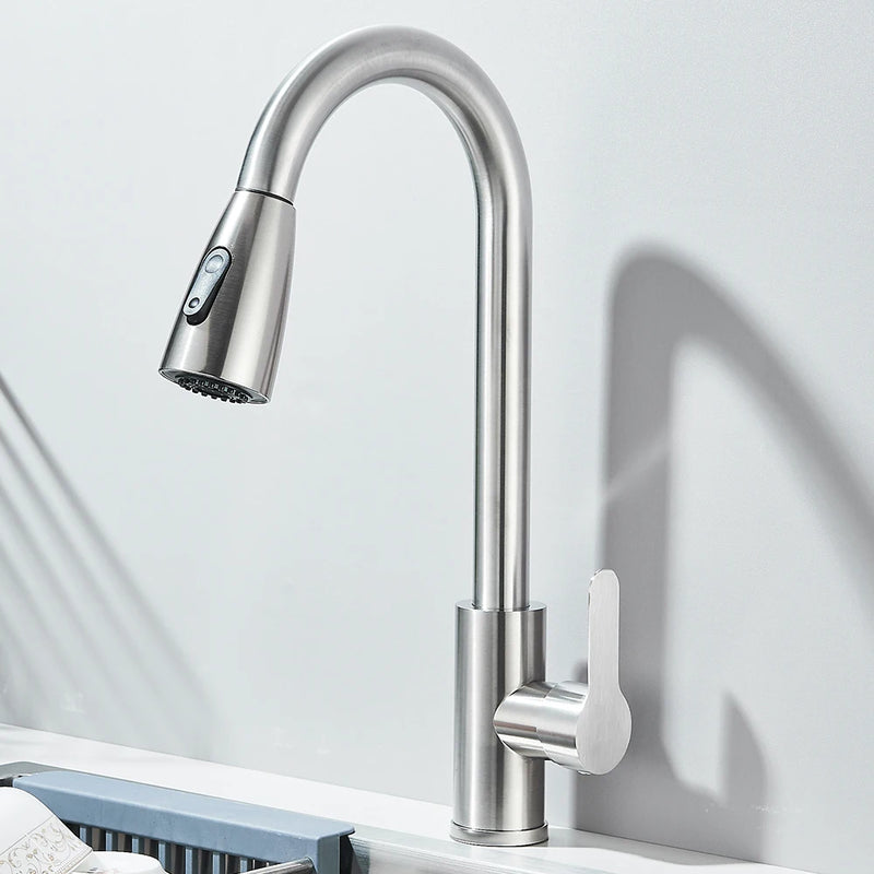 Kitchen Sink Faucets stainless steel Pull Out Kitchen Sink Water Tap Deck Mounted Mixer Stream Sprayer Head Hot Cold Taps