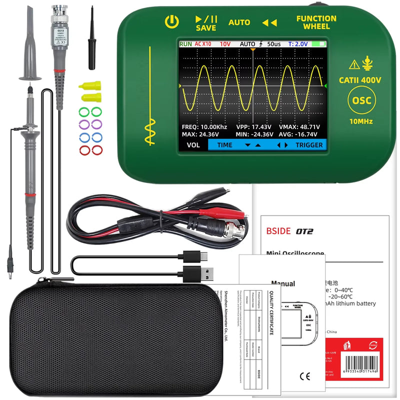 BSIDE Mini Handheld Digital Oscilloscopes 48MS/s Sampling Rate 10MHz Analog Bandwidth Support Firmware Upgrade Waveform Storage