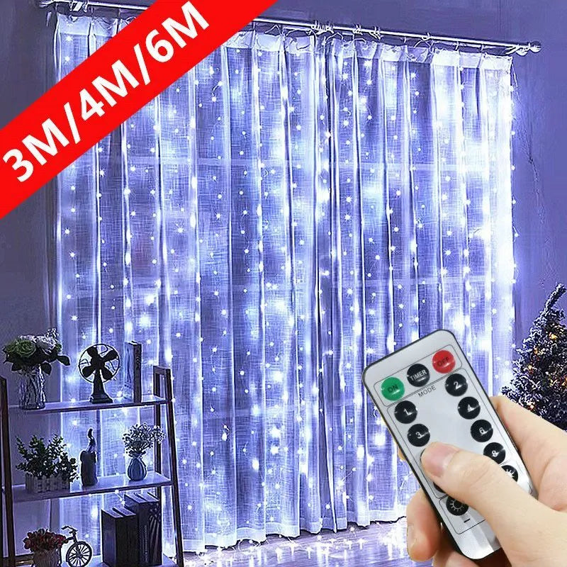 LED Garland Curtain Lights 8 Modes USB Remote Control Fairy Lights String Wedding Christmas Decor for Home Bedroom New Year Lamp