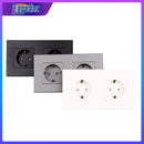 Bingoelec EU Double Sockets 2gang Power socket 16A electrical plug grounded 157*86mm pc wall Electrical Sockets Black white grey