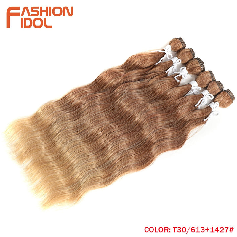 FASHION IDOL Water Wave Hair Bundles Synthetic Hair Extensions Ombre Blonde Hair Weave Bundles 6Pcs/Pack 20 inch Free Shipping
