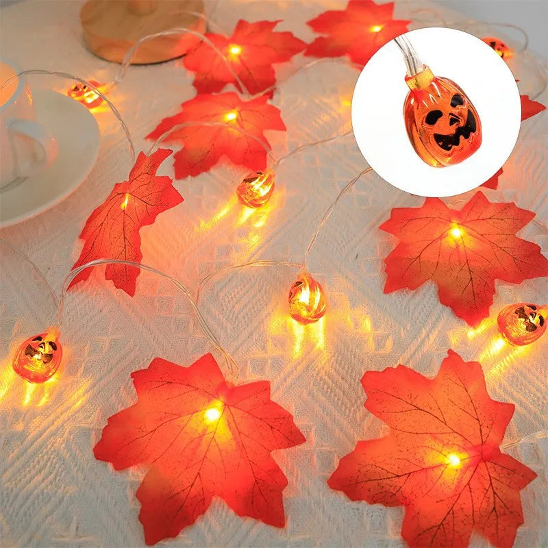 1.5M 10LED Maple Leaves Pumpkin Fall Garland String Lights Halloween Decoration Led Fairy Light Home Indoor Outdoor Thanksgiving