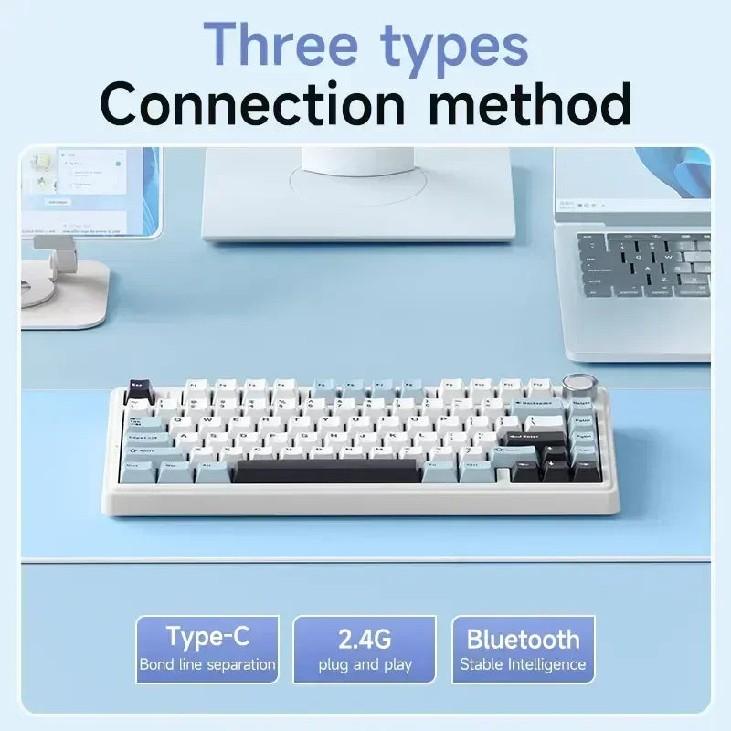 AULA F75 Mechanical Keyboard Wireless Bluetooth 2.4G Wired Tri-Mode Multifunctional Knob Hot Swap Laptop RGB PC Gaming Keyboard