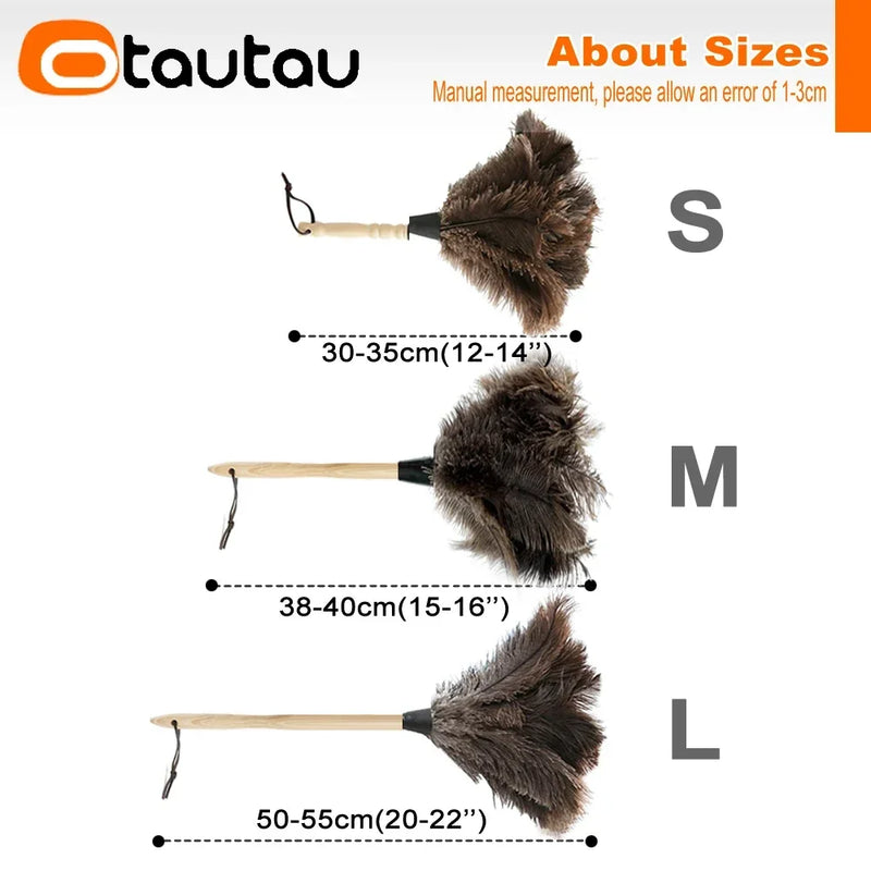 OTAUTAU 100% Real Ostrich Feather Duster Wood Handle Household Car Dust Brush Cleaner House Cleaning Tools DZ004