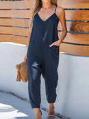 Women's Suspender Jumpsuit, Summer Casual Trousers with Pockets, Fashionable Suspender Pants, Suitable for Everyday Wear