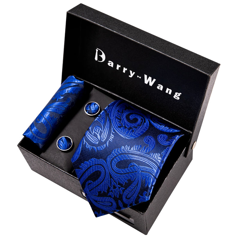 Gold Men Tie Paisley Silk Tie Pocket Square Gift Box Set Barry.Wang Luxury Designer Neck Tie For Men Male Gravat Wedding BB-5150