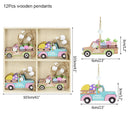 12/9pcs Happy Easter Wooden Pendant Cute Bunny Egg Carrot Chick Hanging Ornaments Spring Easter Party Home Decoration DIY Wreath