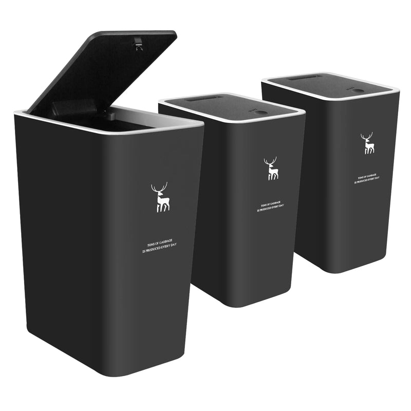 Trash Can with Lid, 3 Pack 4 Gallons/15 Liters Garbage Can with Press Top, Small Trash Can Dog Proof, Plastic Trash Bin, Waste