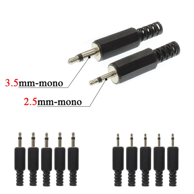 2.5mm 3.5mm Male Plug Mono Headphone Adapter Single Channel DIY 3.5 mm Audio Plug Jack Solder Extension Cable Wire Connector